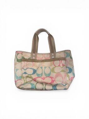 Canvas Tote Bag with Multicolor Print - Neutral Trim